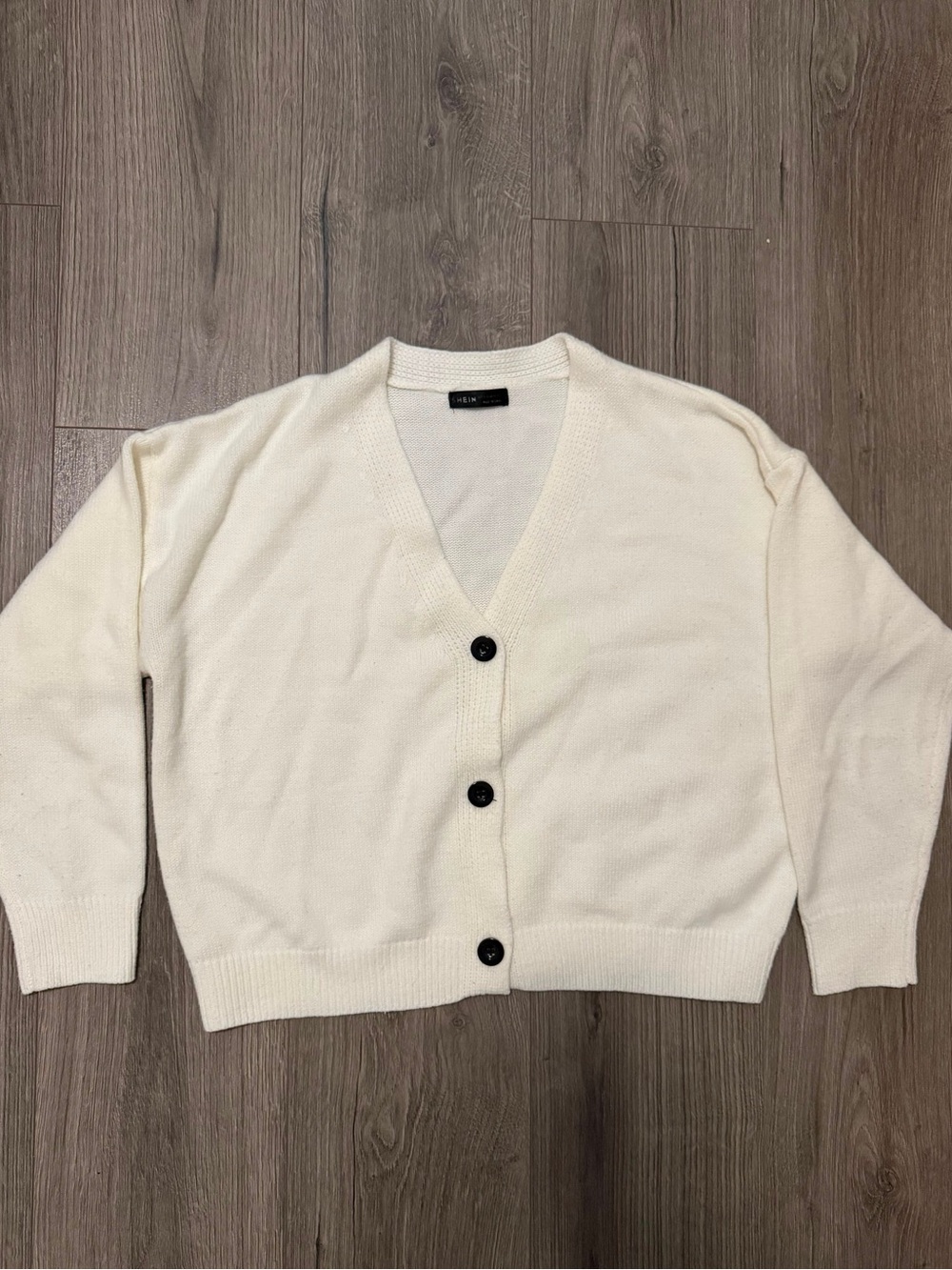 SHEIN Cream V-Neck Button-Front Cardigan